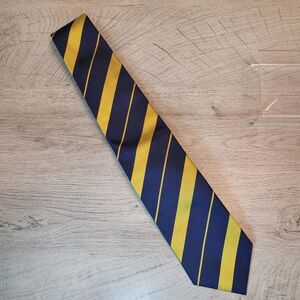 Ben Silver Tie Hand Made 100% Pure English Silk Navy Gold UCLA Georgia Tech EXC
